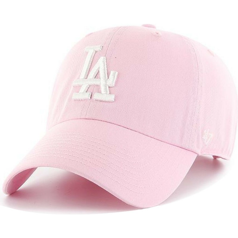 gorra-curva-rosa-con-logo-blanco-de-los-angeles-dodgers-mlb-clean-up-de-47-brand