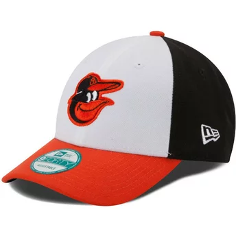 Gorra curva blanca, negra y naranja ajustable 9FORTY The League de Baltimore Orioles MLB de New Era