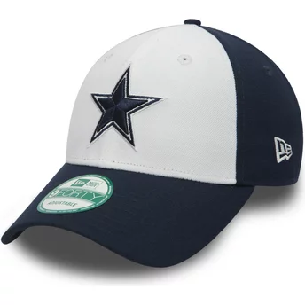 Gorra curva blanca y azul marino ajustable 9FORTY The League de Dallas Cowboys NFL de New Era