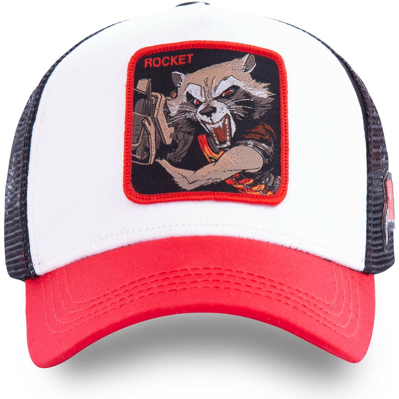 gorra-trucker-blanca-negra-y-roja-rocket-raccoon-roc2-marvel-comics-de-capslab