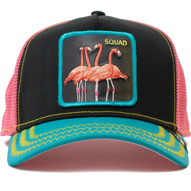 gorra-trucker-negra-rosa-y-azul-flamenco-squad-flamingoals-the-farm-de-goorin-bros