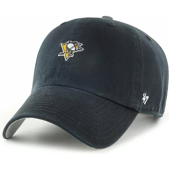 Gorra curva negra ajustable Clean Up Base Runner de Pittsburgh Penguins NHL de 47 Brand