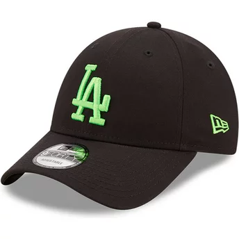 Gorra curva negra ajustable con logo verde 9FORTY Neon Pack de Los Angeles Dodgers MLB de New Era