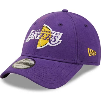 Gorra curva violeta ajustable 9FORTY Washed Pack Split Logo de Los Angeles Lakers NBA de New Era