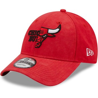 Gorra curva roja ajustable 9FORTY Washed Pack Split Logo de Chicago Bulls NBA de New Era