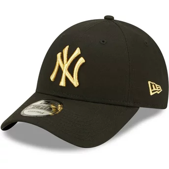 Gorra curva negra ajustable con logo dorado 9FORTY Metallic de New York Yankees MLB de New Era