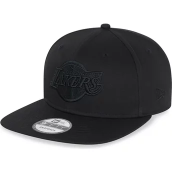 Gorra plana negra snapback con logo negro 9FIFTY de Los Angeles Lakers NBA de New Era