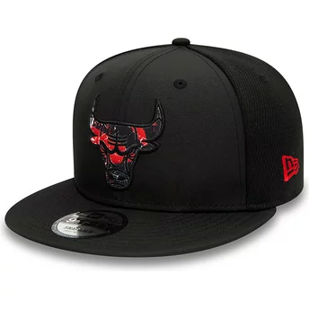 Gorra plana negra snapback con logo rojo 9FIFTY Print Infill de Chicago Bulls NBA de New Era
