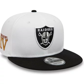 Gorra plana blanca y negra snapback 9FIFTY Crown Patches Super Bowl XV de Las Vegas Raiders NFL de New Era