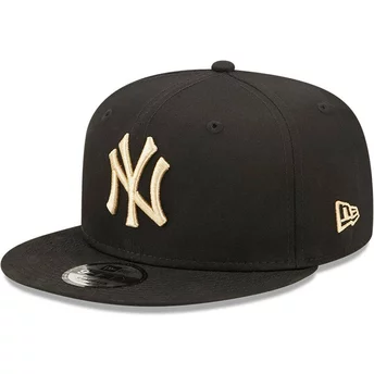 Gorra plana negra snapback con logo beige 9FIFTY League Essential de New York Yankees MLB de New Era