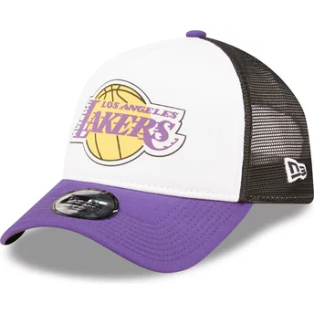 Gorra trucker blanca, negra y violeta A Frame Team Colour de Los Angeles Lakers NBA de New Era