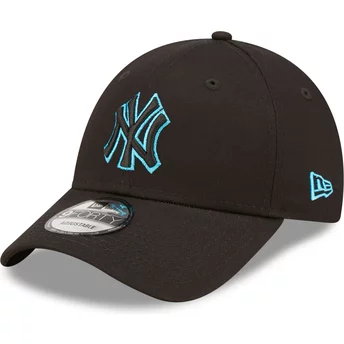 Gorra curva negra ajustable con logo azul 9FORTY Neon Outline de New York Yankees MLB de New Era