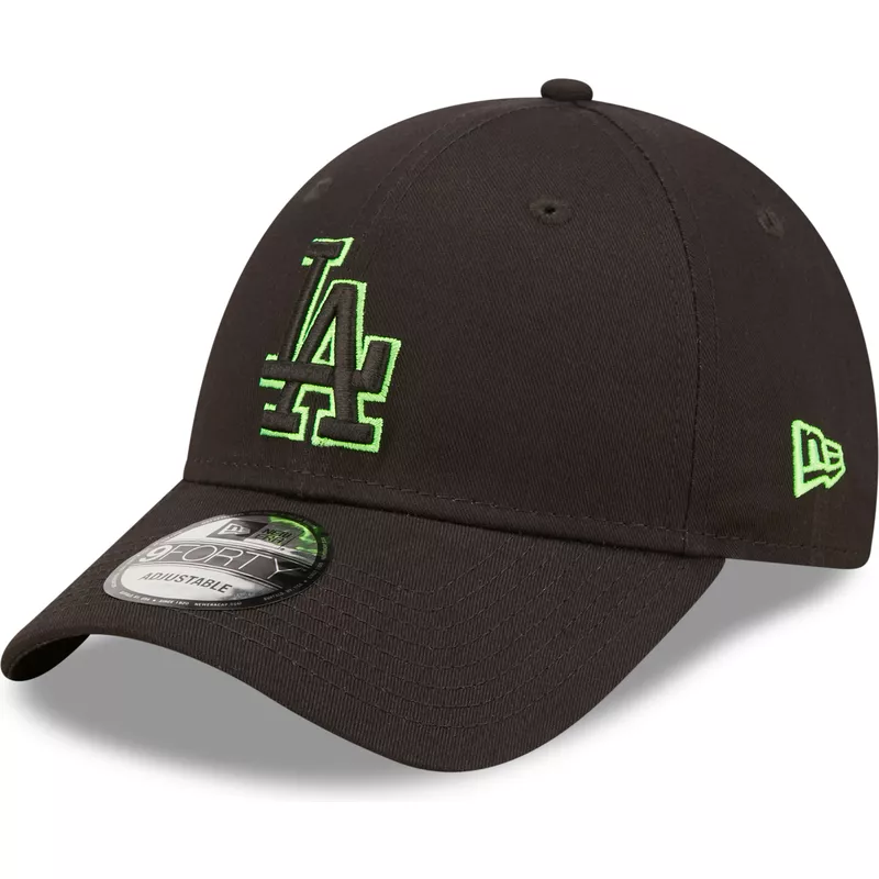 gorra-curva-negra-ajustable-con-logo-verde-9forty-neon-outline-de-los-angeles-dodgers-mlb-de-new-era