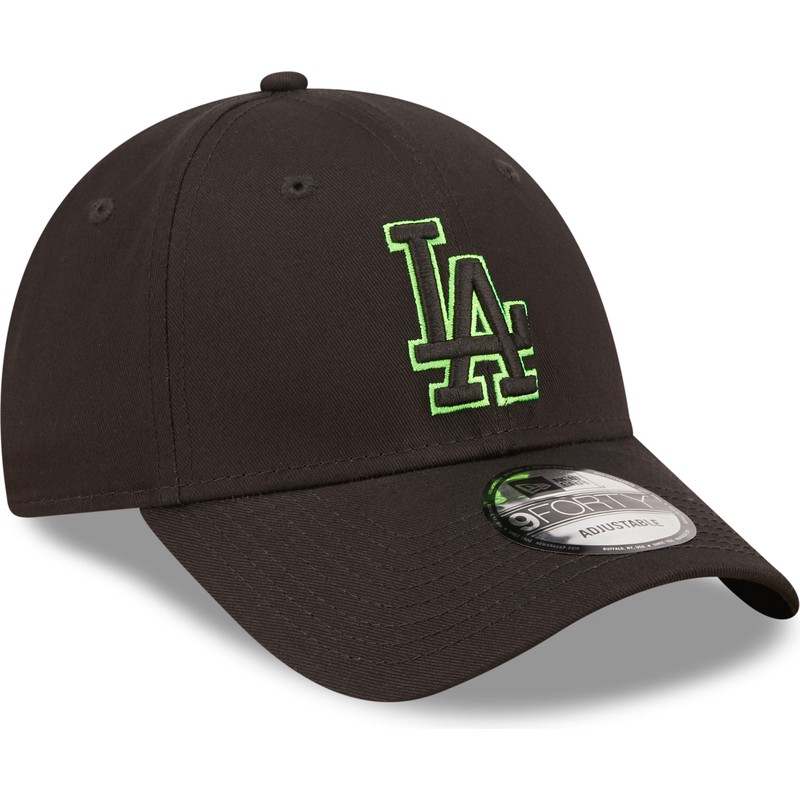 gorra-curva-negra-ajustable-con-logo-verde-9forty-neon-outline-de-los-angeles-dodgers-mlb-de-new-era