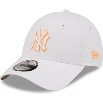 Gorra curva blanca ajustable con logo naranja 9FORTY Neon Outline de New York Yankees MLB de New Era