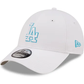 Gorra curva blanca ajustable con logo azul 9FORTY Neon Outline de Los Angeles Dodgers MLB de New Era