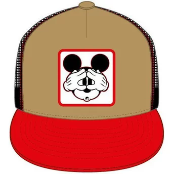 Gorra trucker plana marrón y roja Mickey Mouse CASF MO4 Disney de Capslab