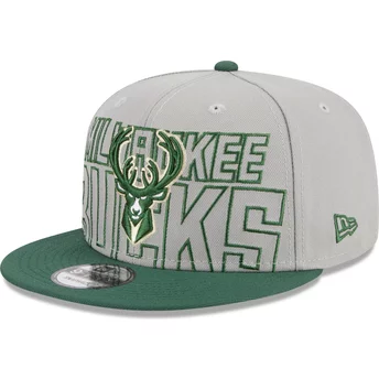 Gorra plana gris y verde snapback 9FIFTY Draft Edition 2023 de Milwaukee Bucks NBA de New Era
