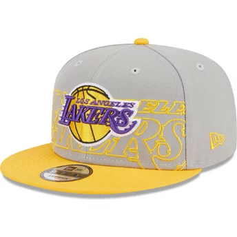 Gorra plana gris y amarilla snapback 9FIFTY Draft Edition 2023 de Los Angeles Lakers NBA de New Era