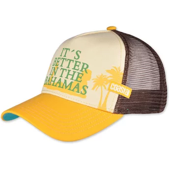 Gorra trucker amarilla y marrón It’s Better In The Bahamas HFT de Coastal