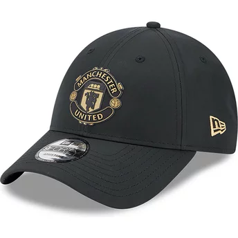 Gorra curva negra ajustable con logo dorado 9FORTY de Manchester United Football Club Premier League de New Era