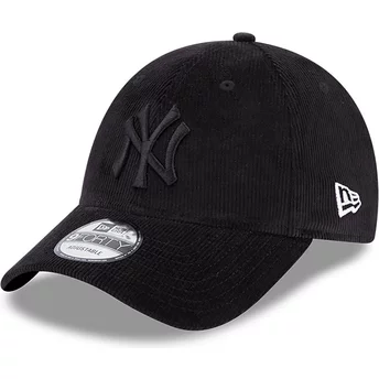 Gorra curva negra ajustable con logo negro 9FORTY Cord de New York Yankees MLB de New Era