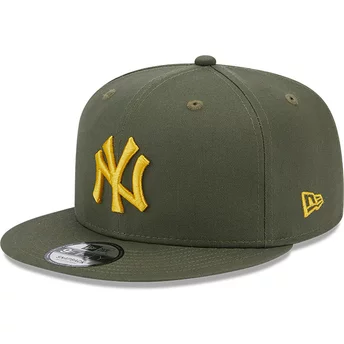 Gorra plana verde snapback con logo amarillo 9FIFTY Side Patch de New York Yankees MLB de New Era