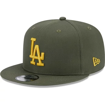 Gorra plana verde snapback con logo amarillo 9FIFTY Side Patch de Los Angeles Dodgers MLB de New Era