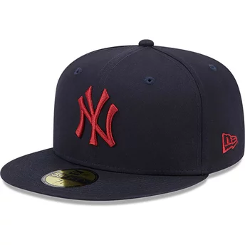 Gorra plana azul marino ajustada con logo rojo 59FIFTY League Essential de New York Yankees MLB de New Era