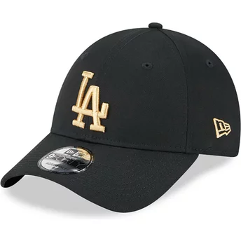 Gorra curva negra ajustable con logo dorado 9FORTY League Essential de Los Angeles Dodgers MLB de New Era