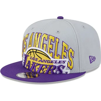 Gorra plana gris y violeta snapback 9FIFTY Tip Off 2023 de Los Angeles Lakers NBA de New Era