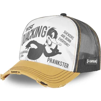 Gorra trucker blanca, negra y amarilla Pato Lucas LOO8 DUC1 Looney Tunes de Capslab