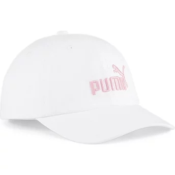 Gorra curva blanca ajustable con logo rosa Essentials No.1 de Puma