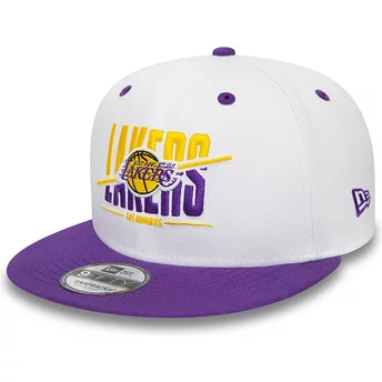 Gorra plana blanca y violeta snapback 9FIFTY White Crown de Los Angeles Lakers NBA de New Era