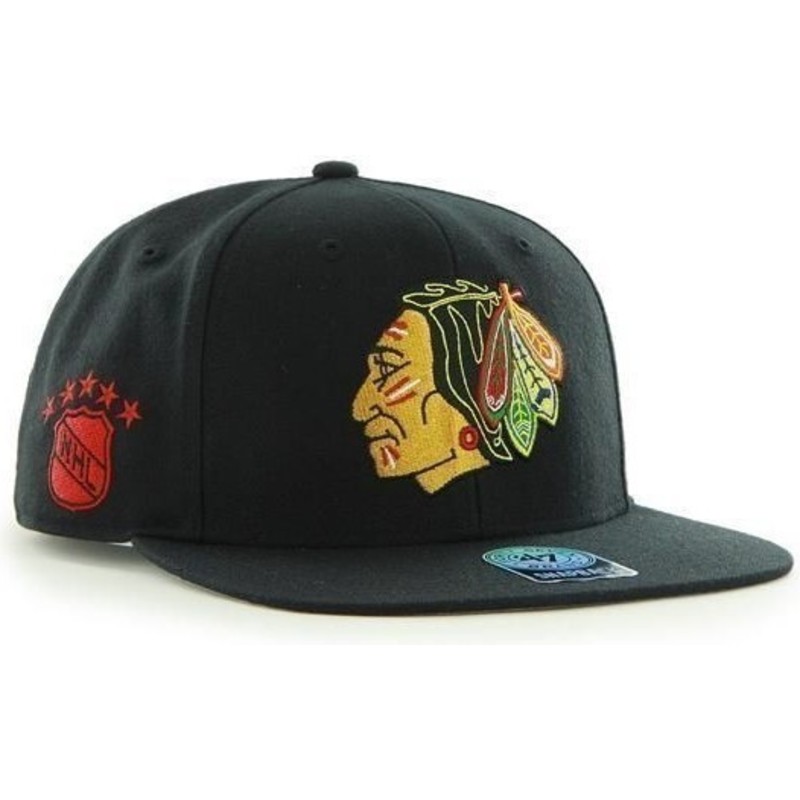 gorra-plana-negra-snapback-de-chicago-blackhawks-nhl-sure-shot-de-47-brand