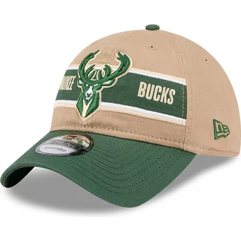 Gorra curva marrón y verde ajustable 9TWENTY Draft 2024 de Milwaukee Bucks NBA de New Era