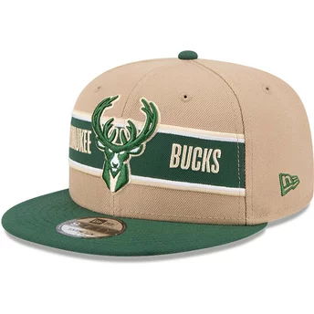 Gorra plana marrón y verde snapback 9FIFTY Draft 2024 de Milwaukee Bucks NBA de New Era