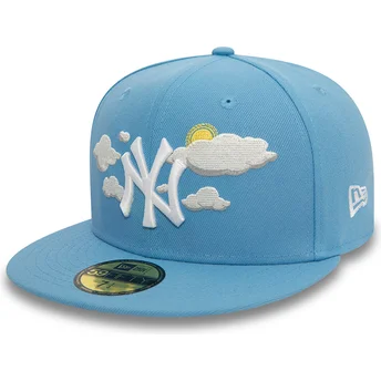 Gorra plana azul ajustada 59FIFTY Cloud de New York...