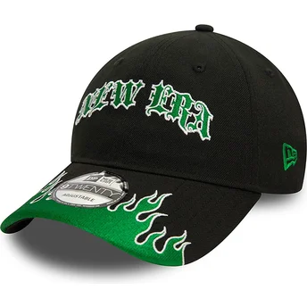 Gorra curva negra y verde ajustable 9TWENTY Race Flame de New Era