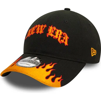 Gorra curva negra y naranja ajustable 9TWENTY Race Flame de New Era