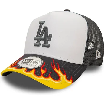 Gorra trucker blanca y gris A Frame Flame de Los Angeles Dodgers MLB de New Era