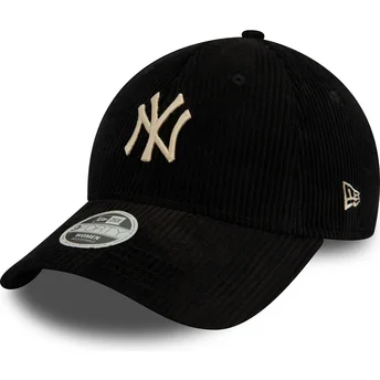 Gorra curva negra ajustable para mujer con logo beige 9FORTY Cord de New York Yankees MLB de New Era