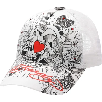 Gorra trucker blanca Death Or Glory de Ed Hardy