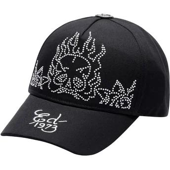 Gorra curva negra ajustable Flaming Skull de Ed Hardy