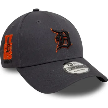 Gorra curva gris ajustable con logo naranja 9FORTY Side Patch de Detroit Tigers MLB de New Era