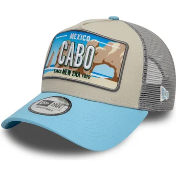 Gorra trucker beige y azul 9FORTY A Frame License Plate de Cabo Ciudades y Playas de New Era