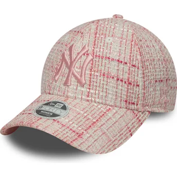 Gorra curva rosa ajustable para mujer con logo rosa 9FORTY Tweed de New York Yankees MLB de New Era