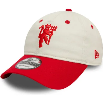 Gorra curva blanca y roja ajustable 9TWENTY Contrast Visor de Manchester United Football Club Premier League de New Era