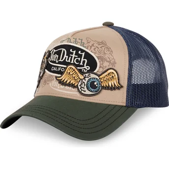 Gorra trucker beige, azul y verde PATCHES07 de Von Dutch