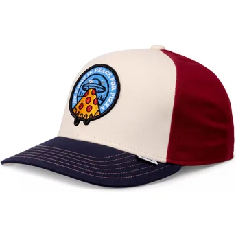 Gorra curva beige, roja y azul snapback para niño Peace Pizza Food de Djinns